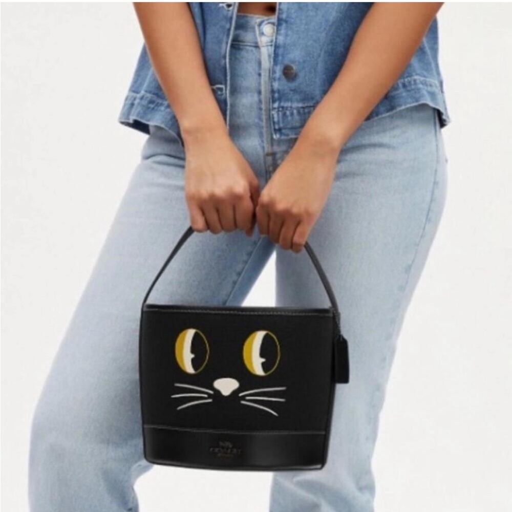 Coach Black Cat Face Shoulder Bag - Picture 4 of 7